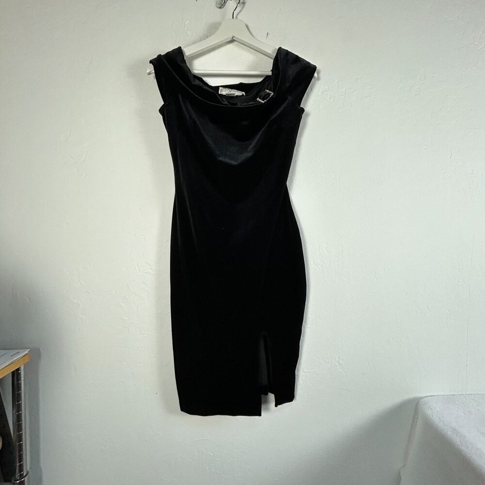 Jessica McClintock Gunne Sax Black Velvet Off-Shoulder Mini Dress 5/6 Stretch